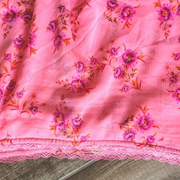 Free People Cottagecore Garden Party Floral Handkerchief Hem Midi Skirt ,Pink ,L - Picture 7 of 9